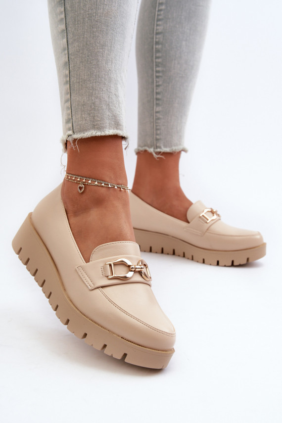 Women's Platform Moccasins with Light Beige Decoration Kaldina