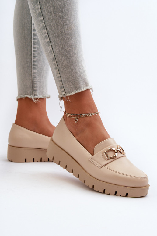 Women's Platform Moccasins with Light Beige Decoration Kaldina