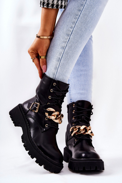 Women's boots with chain black