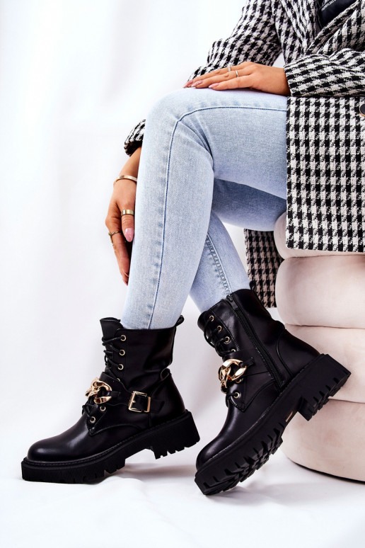Women's boots with chain black