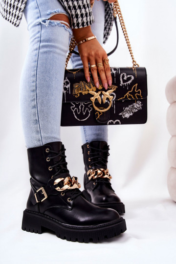 Women's boots with chain black