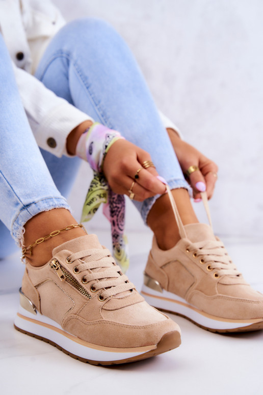Suede Sport Shoes On A Platform Light beige Riverside