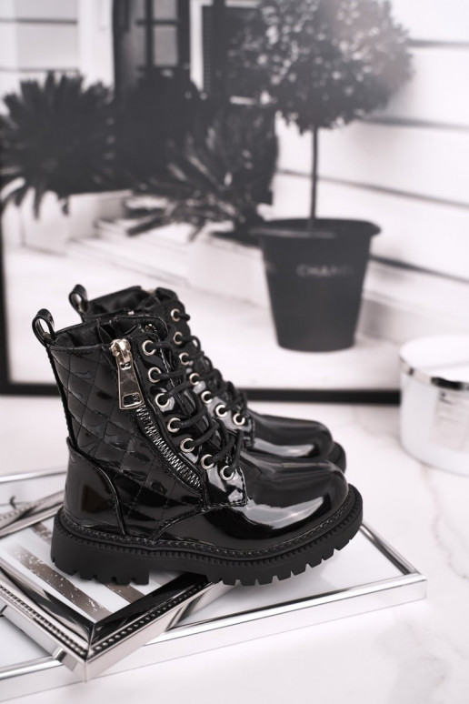 Black lacquered women's boots