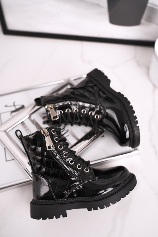 Black lacquered women's boots