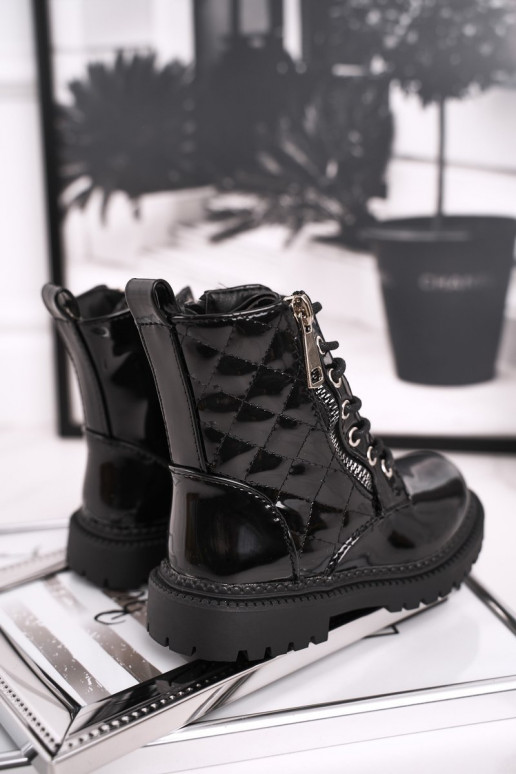 Black lacquered women's boots