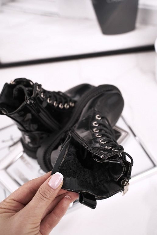 Black lacquered women's boots