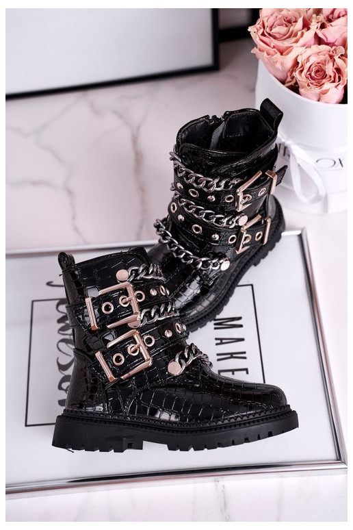 black Women's boots Potocki with chain