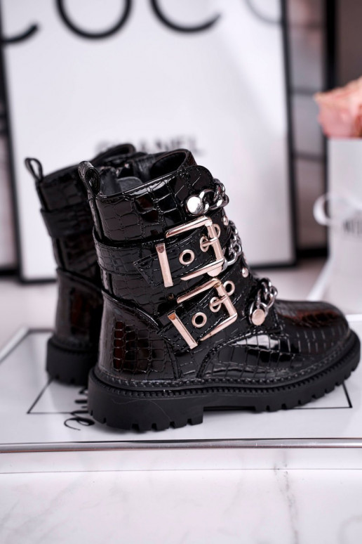 black Women's boots Potocki with chain