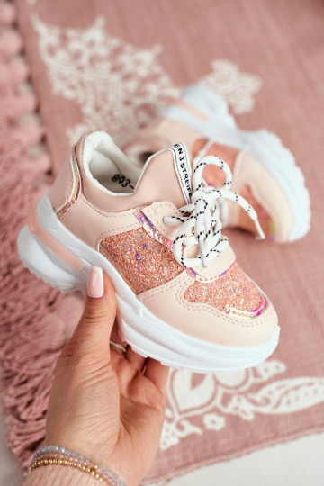 Children's sneakers with glitter in pink color