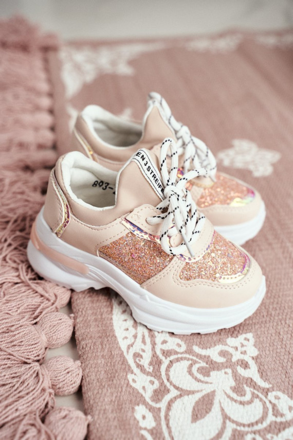 Children's sneakers with glitter in pink color