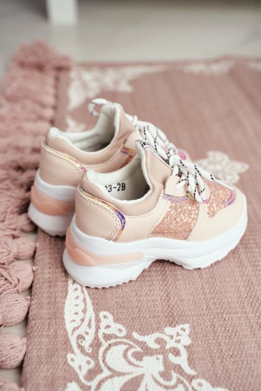 Children's sneakers with glitter in pink color