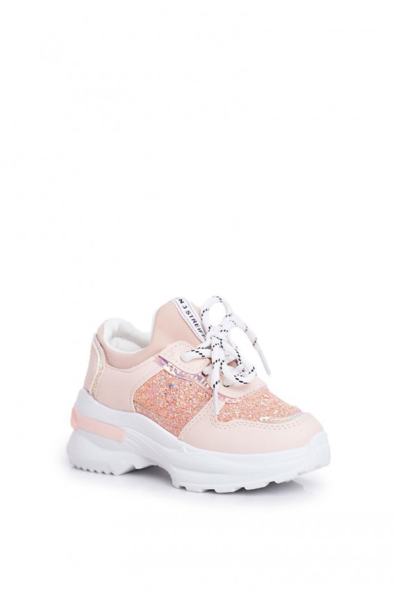 Children's sneakers with glitter in pink color