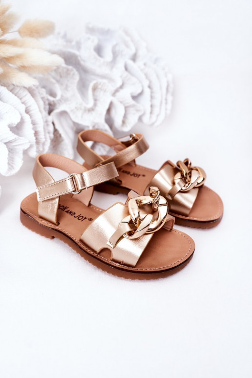 Sandals for children gold color with a chain