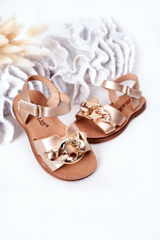 Sandals for children gold color with a chain