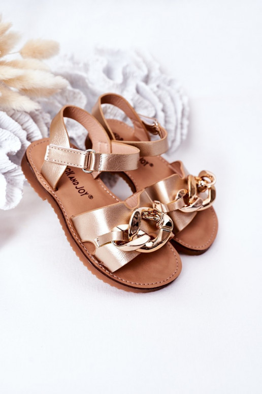 Sandals for children gold color with a chain