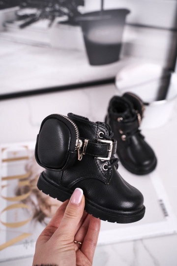 Warm children's shoes in black color