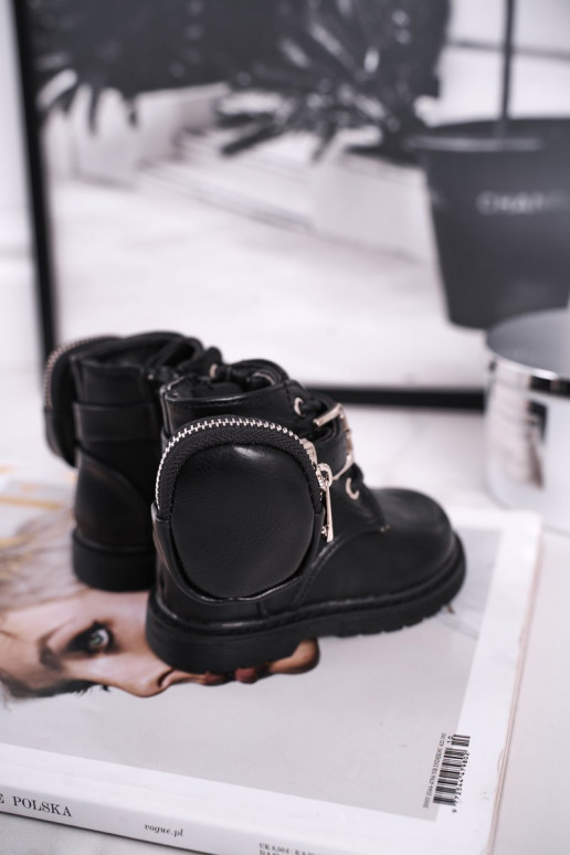 Warm children's shoes in black color