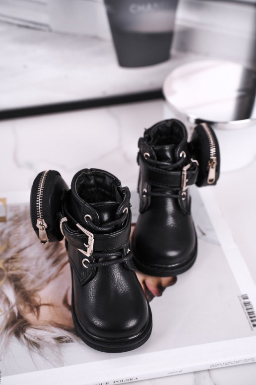 Warm children's shoes in black color