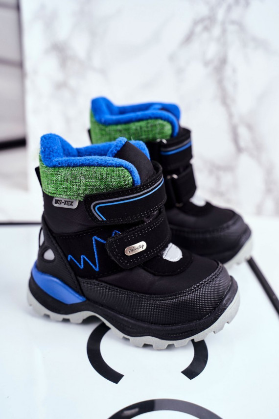 Warm children's shoes with adhesive fasteners, black color