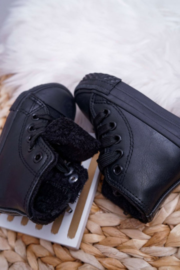 Children's Leather High Sneakers Black 2