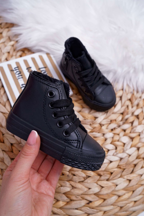 Children's Leather High Sneakers Black