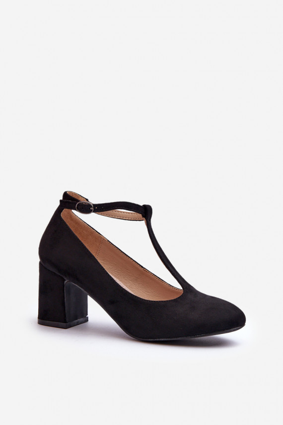 Black Faux Suede Pumps with Chunky Heel Raniyah