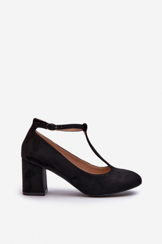 Black Faux Suede Pumps with Chunky Heel Raniyah