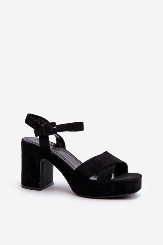 Women's Black Faux Suede Sandals with Chunky Heel and Platform Sakane