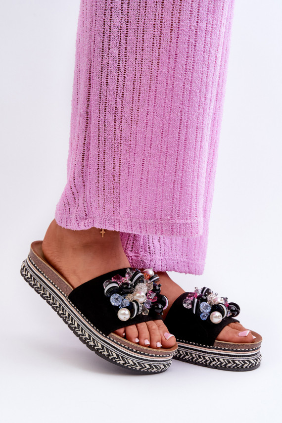 Women's Platform Sandals with Decorations S.Barski Black
