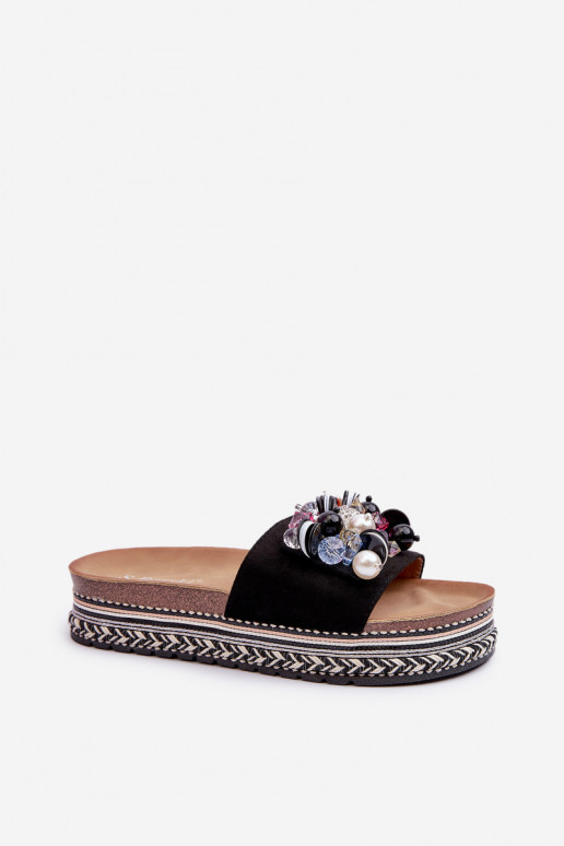 Women's Platform Sandals with Decorations S.Barski HY077 Black Women's Platform Sandals with Decorations S.Barski HY077 Black