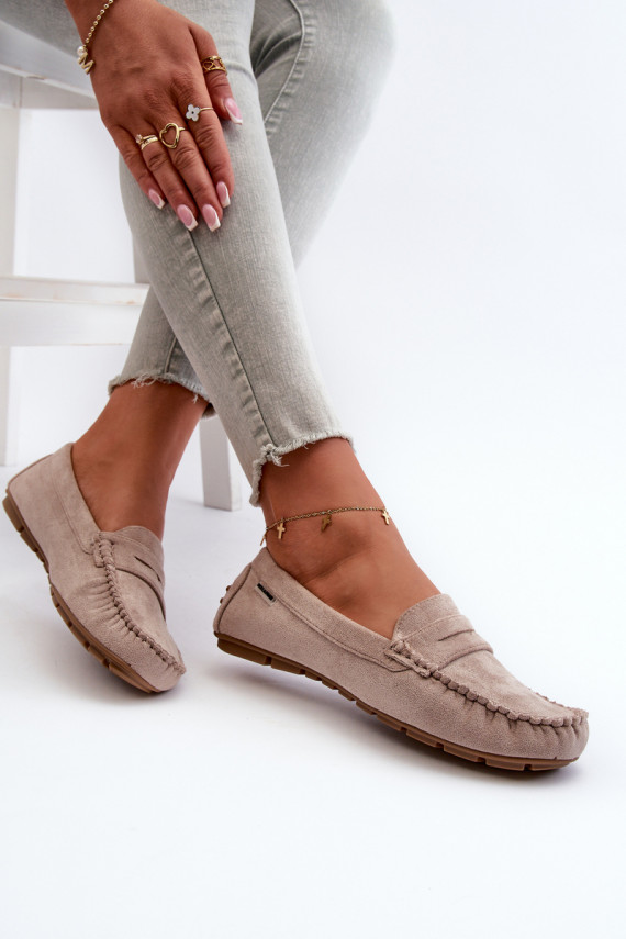 Women's Beige Faux Suede Loafers Rerceria