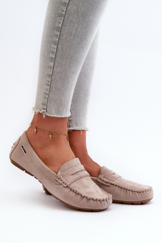Women's Beige Faux Suede Loafers Rerceria