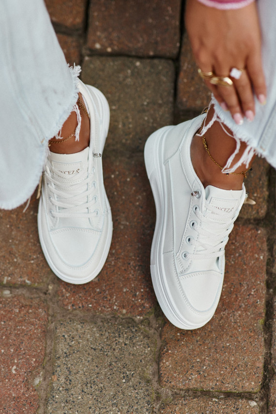 Sneakers Women's Sports Shoes On Platform With Decoration White VINCEZA 13613