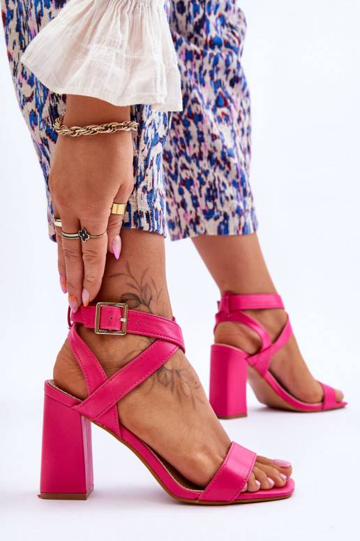 Elegant Sandals On A Block Heel Fuchsia Michele Elegant Sandals On A Block Heel Fuchsia Michele