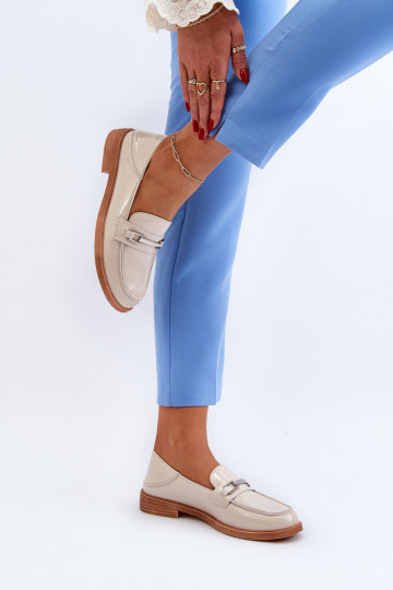 Women's Patent Leather Beige Loafers Nurea 2