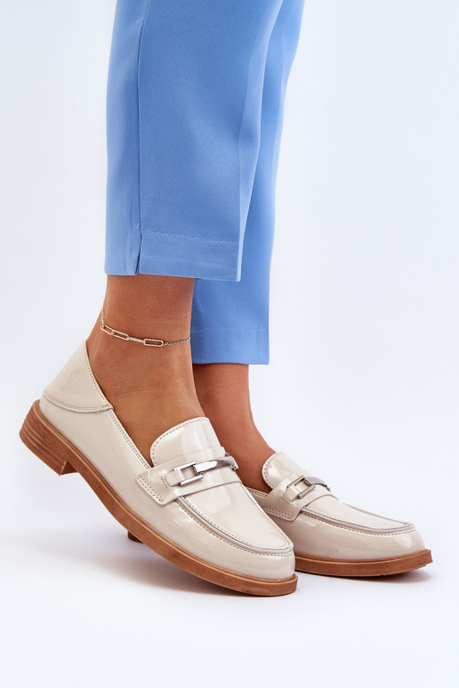 Women's Patent Leather Beige Loafers Nurea Women's Patent Leather Beige Loafers Nurea
