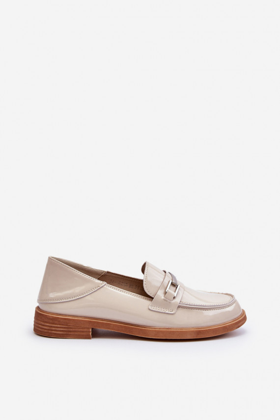 Women's Patent Leather Beige Loafers Nurea