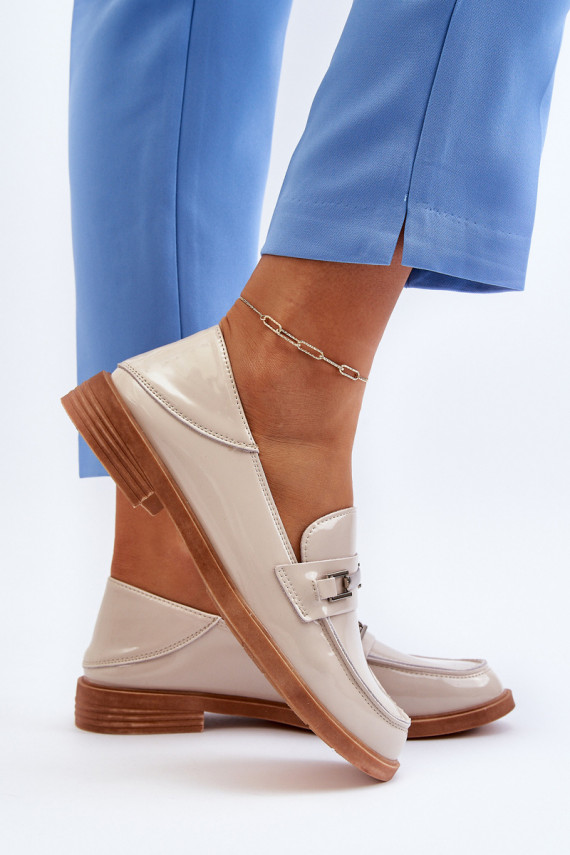 Women's Patent Leather Beige Loafers Nurea