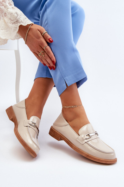 Women's Patent Leather Beige Loafers Nurea Women's Patent Leather Beige Loafers Nurea