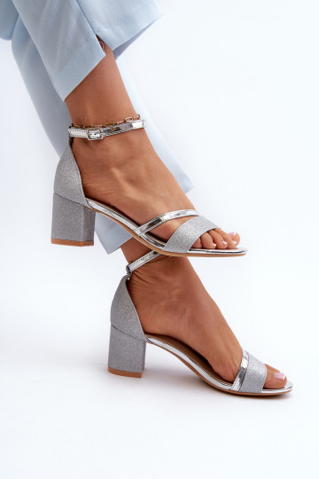 Women's Low Heel Silver Glitter Sandals Ploemis 2