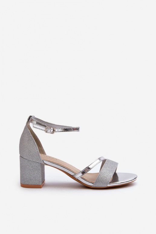 Women's Low Heel Silver Glitter Sandals Ploemis