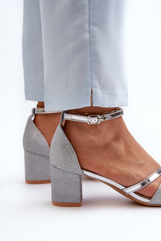 Women's Low Heel Silver Glitter Sandals Ploemis