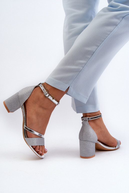 Women's Low Heel Silver Glitter Sandals Ploemis