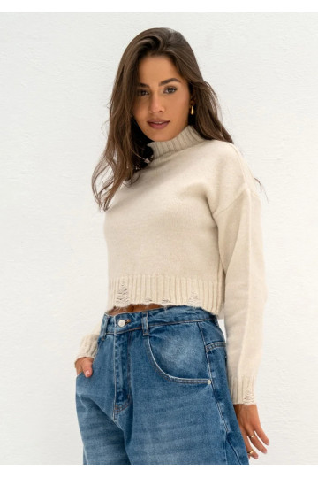 Nari - Beige polo neck sweater