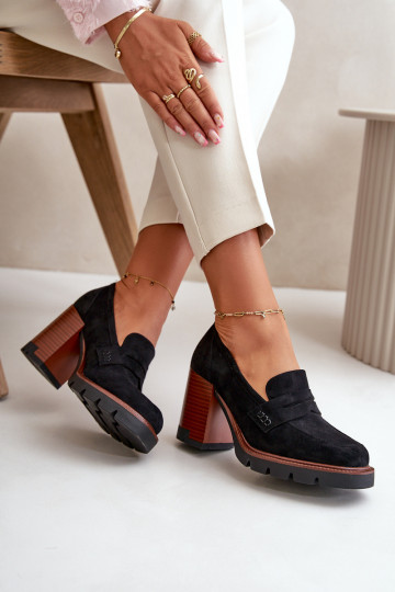 Women's Low Heel Shoes With Eco Suede Black Vinceza 58105 2