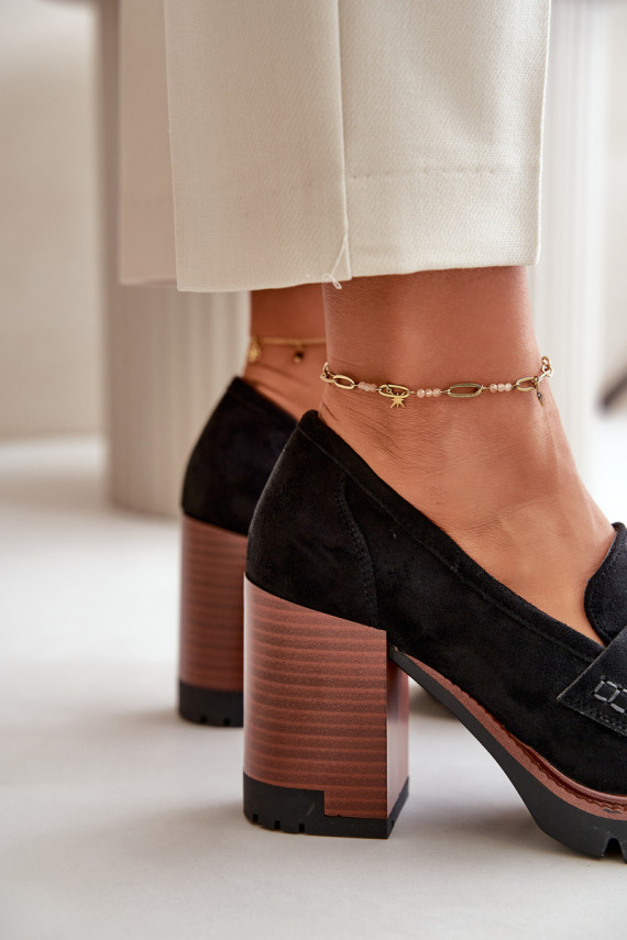 Women's Low Heel Shoes With Eco Suede Black Vinceza 58105