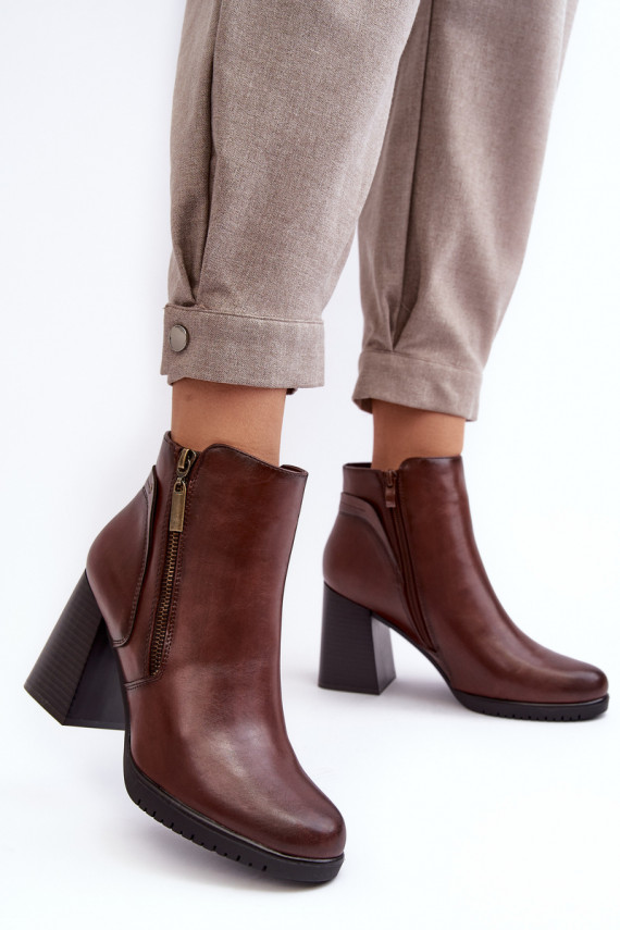 Women's Heeled Boots with Zippers Brown Ryelle