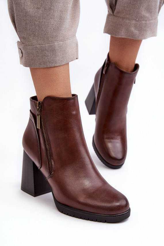 Women's Heeled Boots with Zippers Brown Ryelle