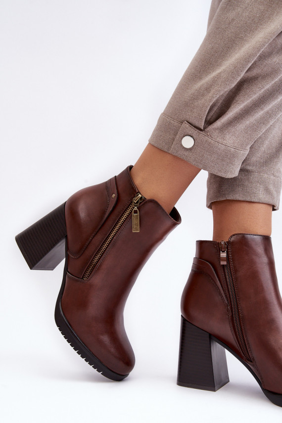 Women's Heeled Boots with Zippers Brown Ryelle