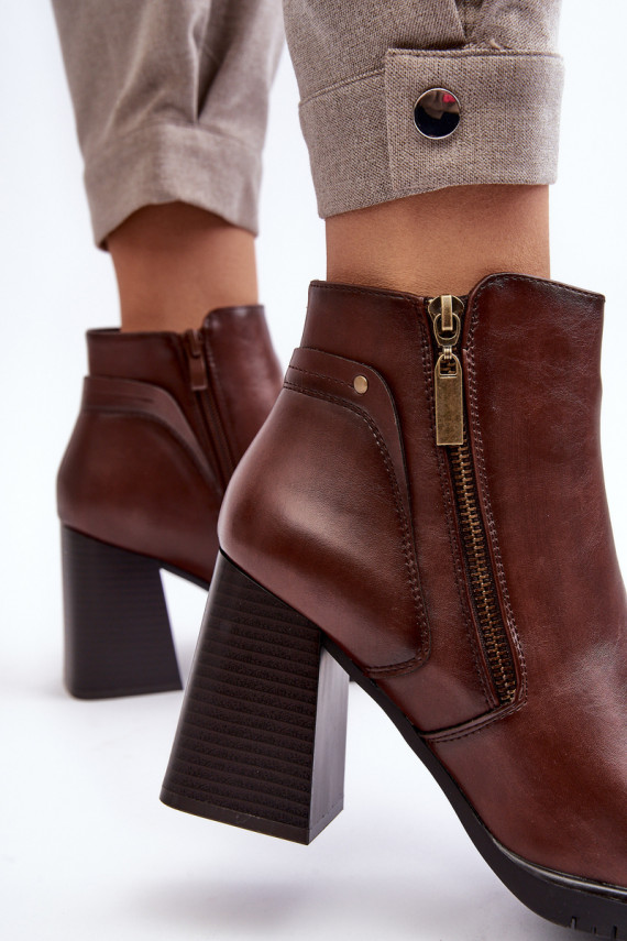 Women's Heeled Boots with Zippers Brown Ryelle
